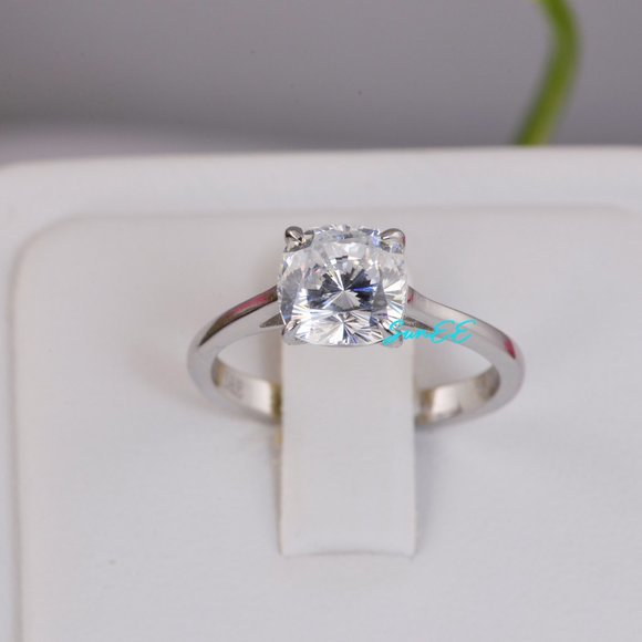 SunEE Jewelry - 3.0CT NEW 925 STERLING SILVER CUSHION CUT WEDDING ENGAGEMENT DIAMOND RING